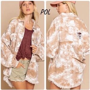 POL Tie Dye Raw Edge Shacket